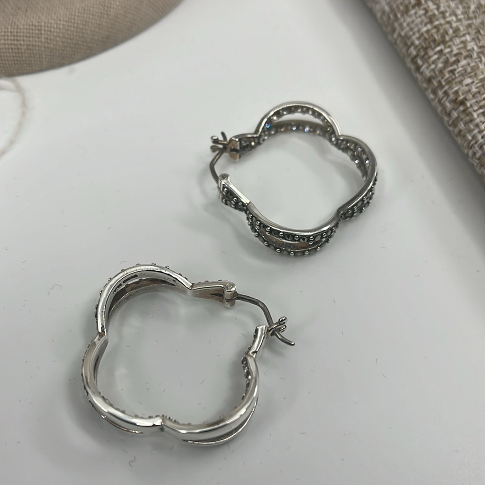 Unique Vintage Sterling Silver Earrings adorned with Marcasite & CZ - Picture 12 of 14